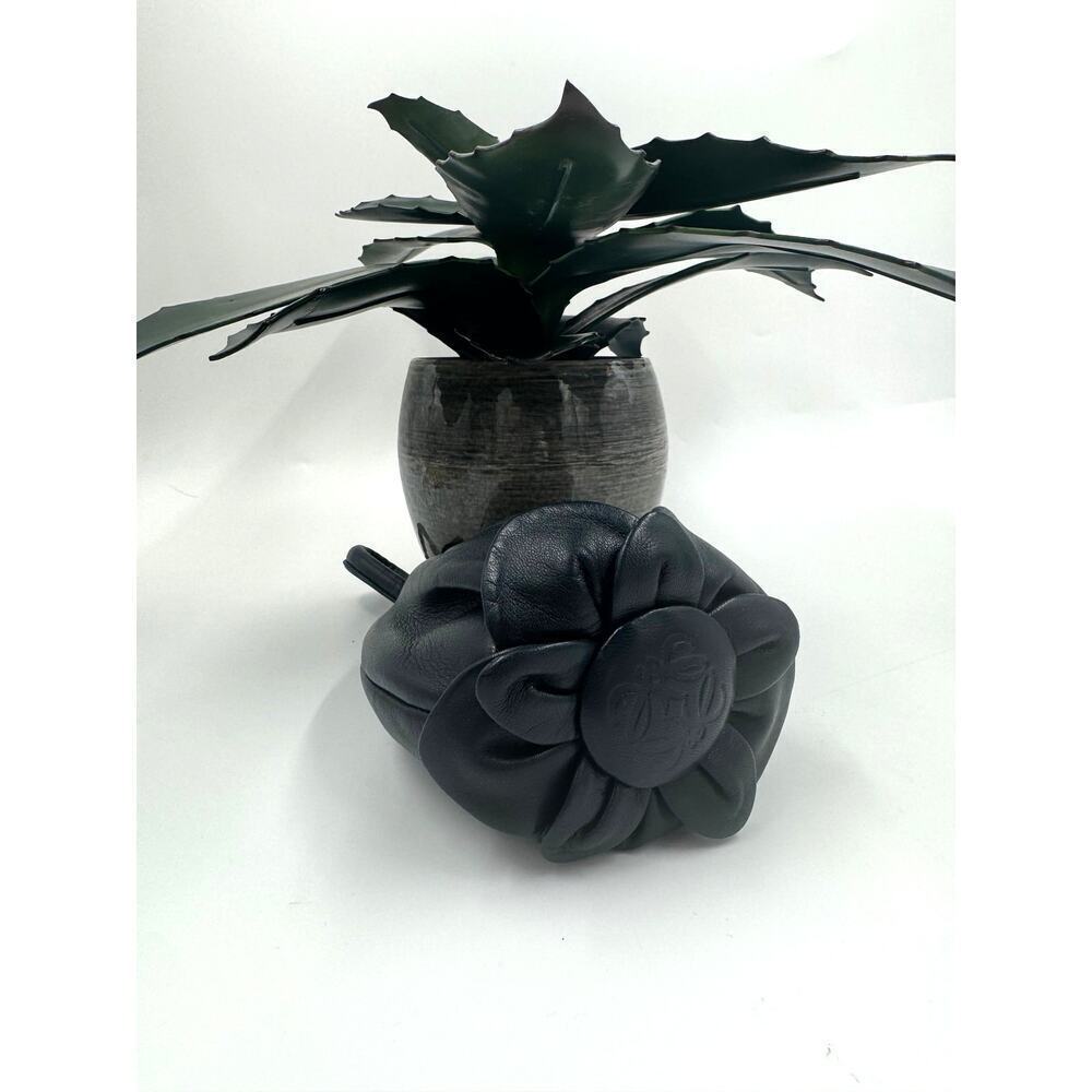 Loewe Anagram Flower Leather Black Wristlet Bag Charm Zipper Closure - Picture 1 of 11